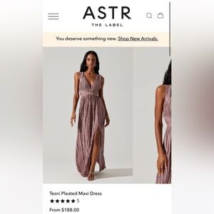 ASTR The Label Tesni Pleated Maxi Dress, Size Small, Mauve